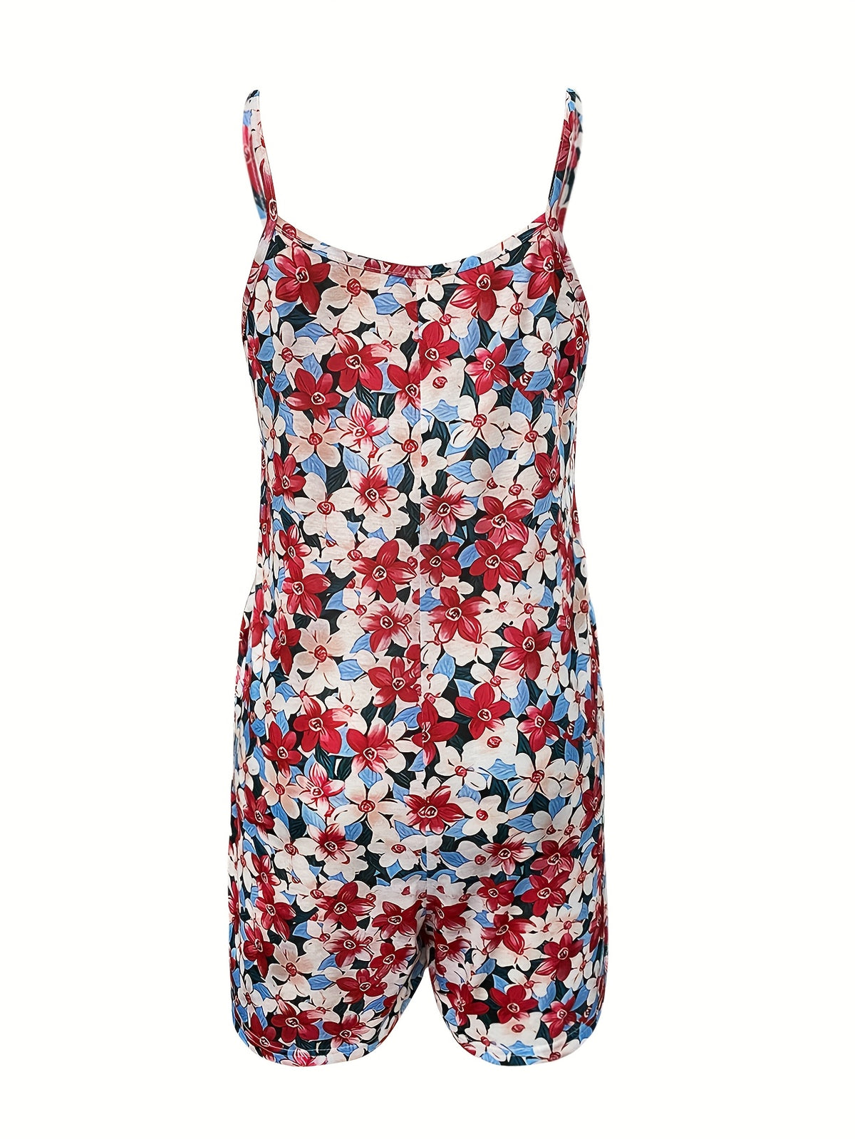 Floral Spaghetti Strap Jumpsuit Women Casual Vacation Ditsy Print Romper Stretchy Multicolor S-XXL