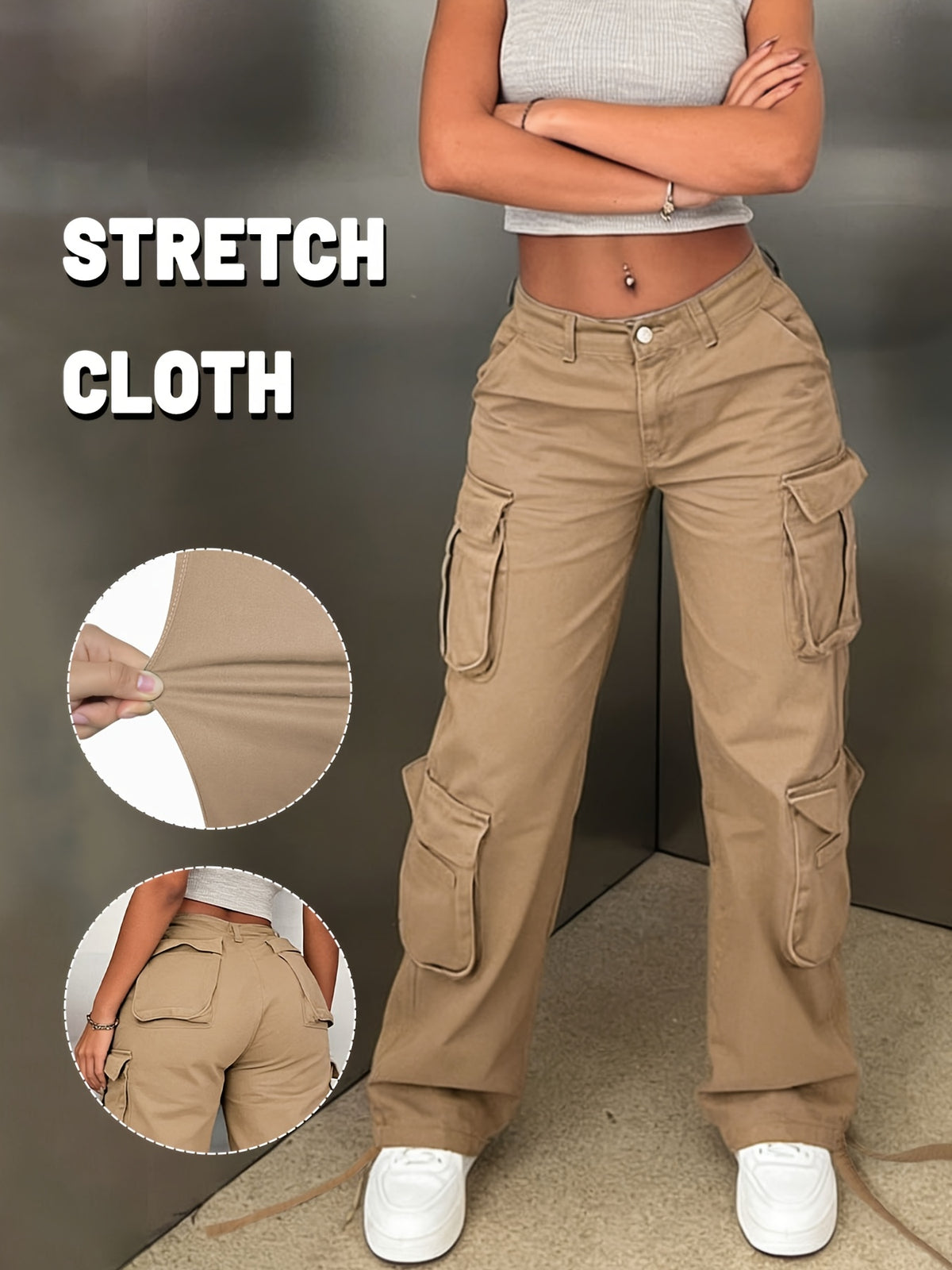 Y2K Washed Work Pants Women Multi Pocket Retro Street Travel Casual Vintage Style Basic Trousers Chic