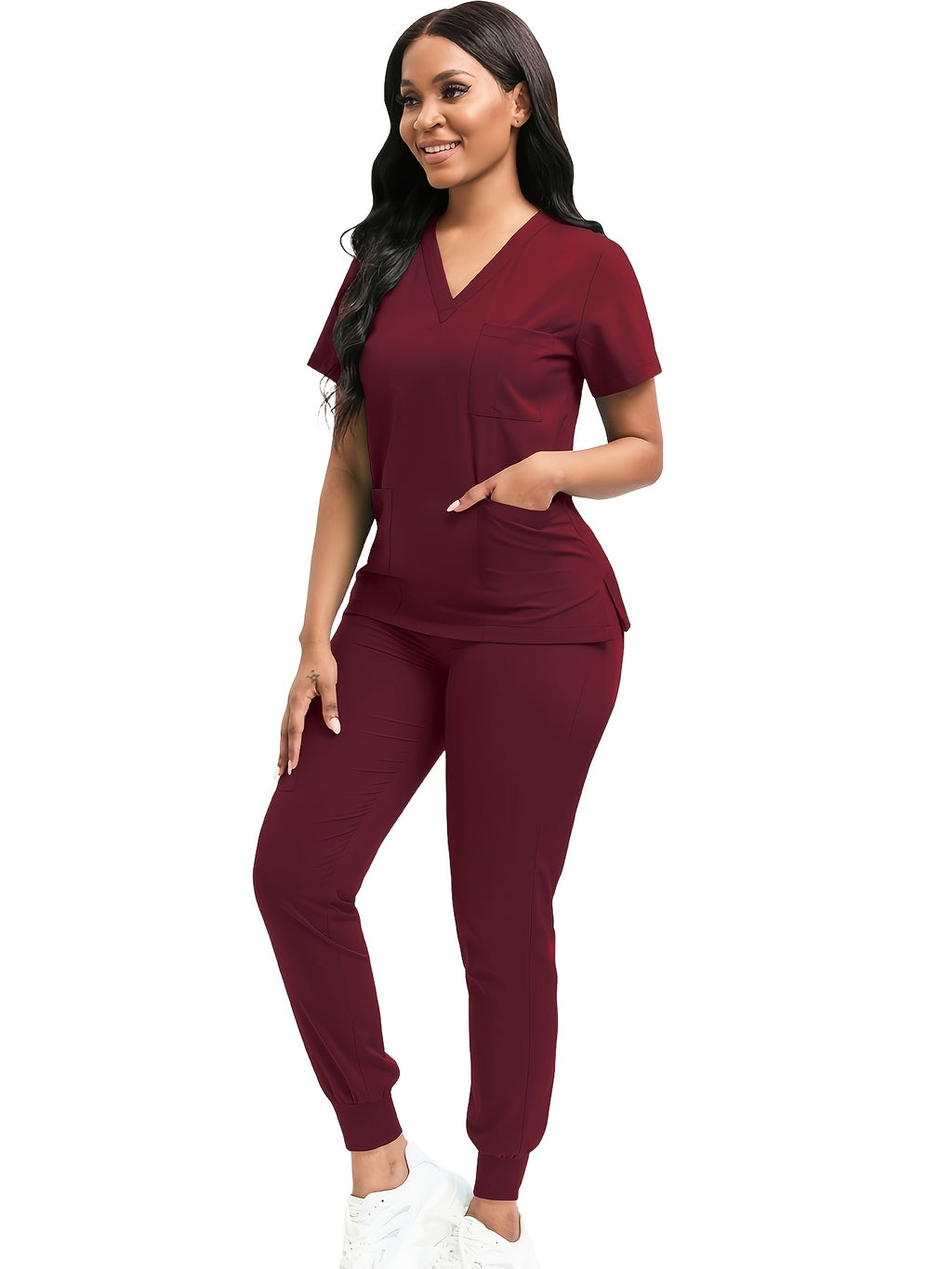 Women Scrub Set V-Neck Top & Jogger Pants 2pcs Nursing Uniform Suit Workwear for Hospital Dental Clinic Pet Clinic | Mira Roam