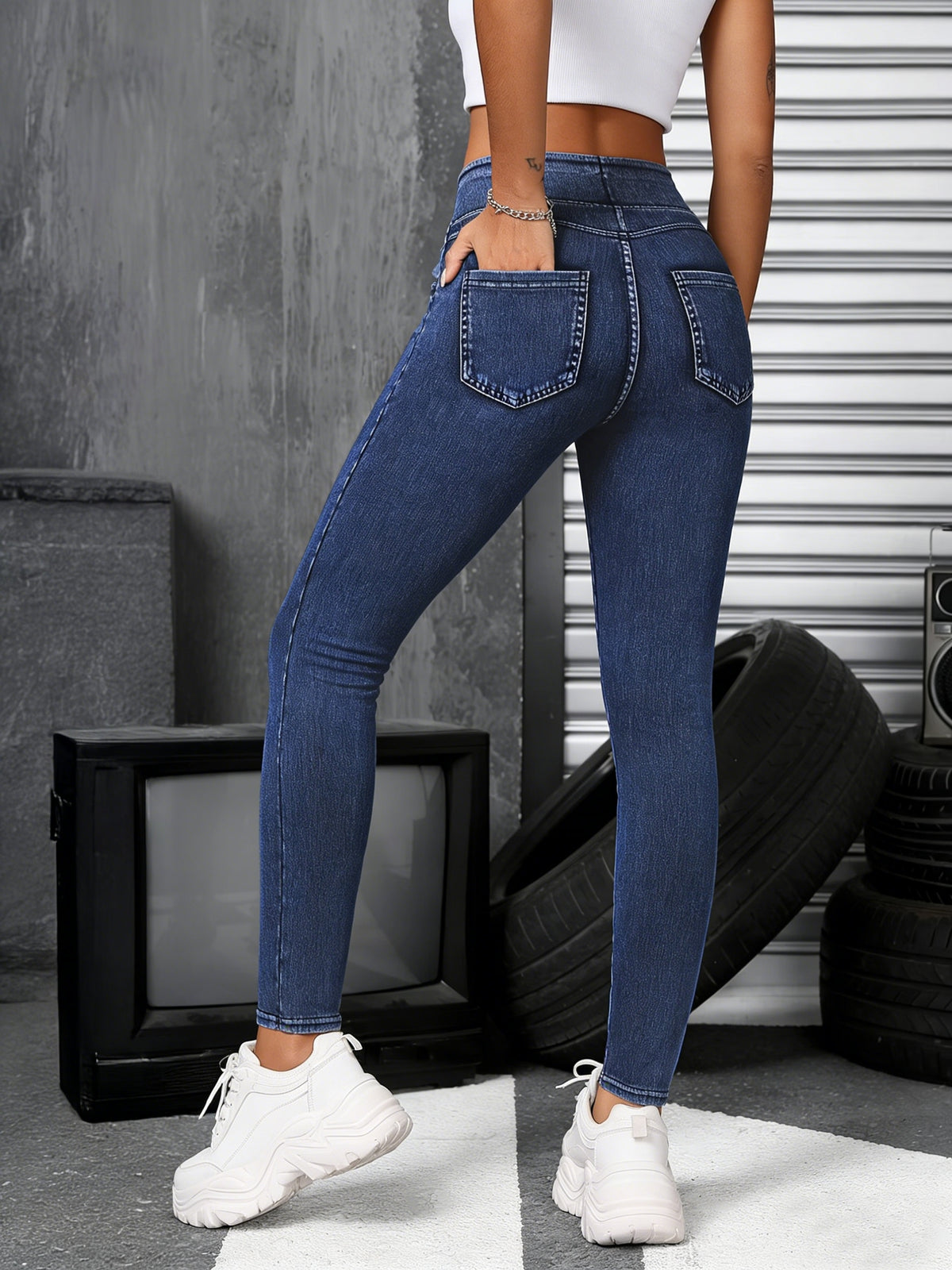 High Waist Tummy Control Jeggings Women Pull On Stretch Skinny Jean Leggings Denim Pants Black Navy Sky Blue S-XL