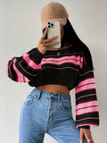 Striped Long Sleeve Sweater Women Casual Sweet Spicy Spring Fall Knit Pullover Cozy Chic Lightweight Top