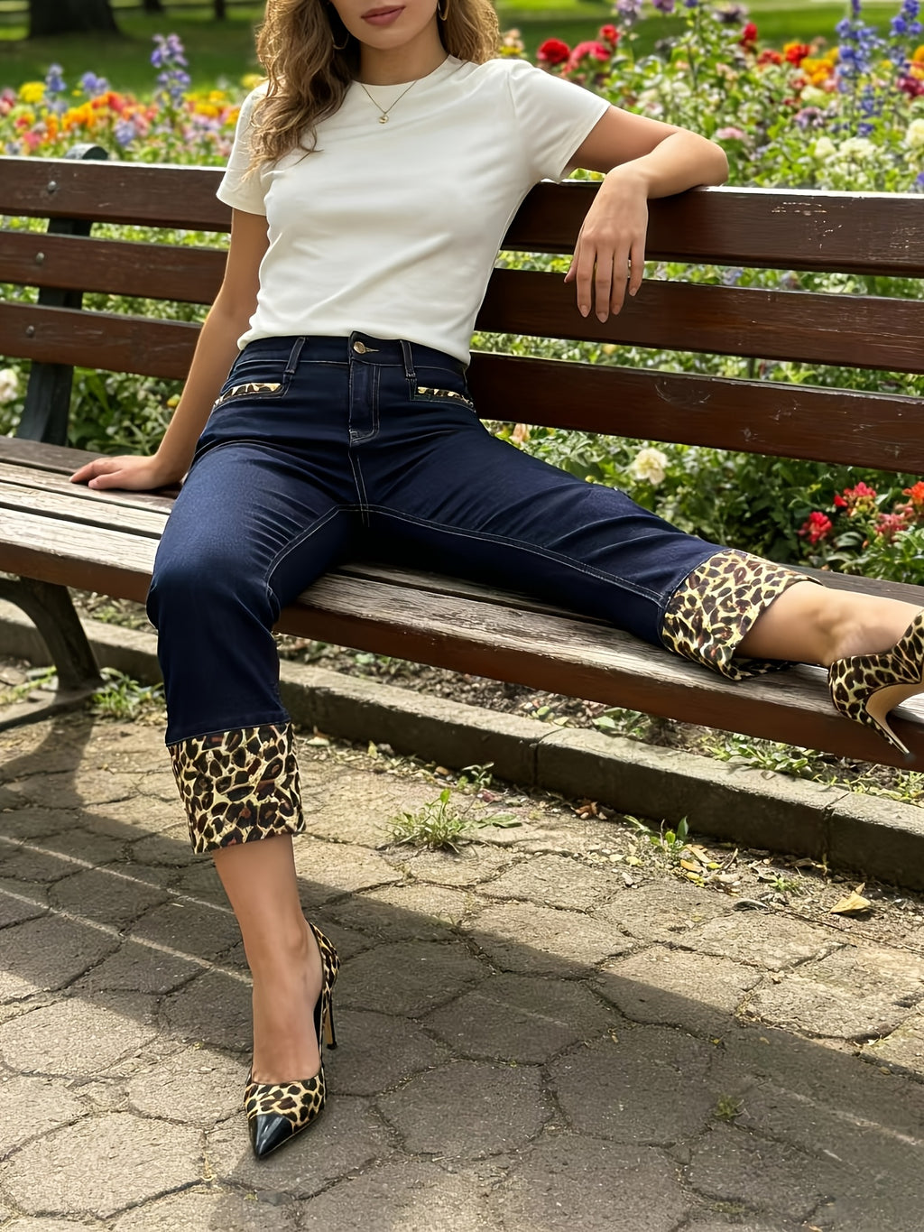 Y2K Leopard Print High Waist Butt Lifting Stretchy Jeans Women Dark Wash Casual Streetwear Denim Pants Deep Blue S-XXL