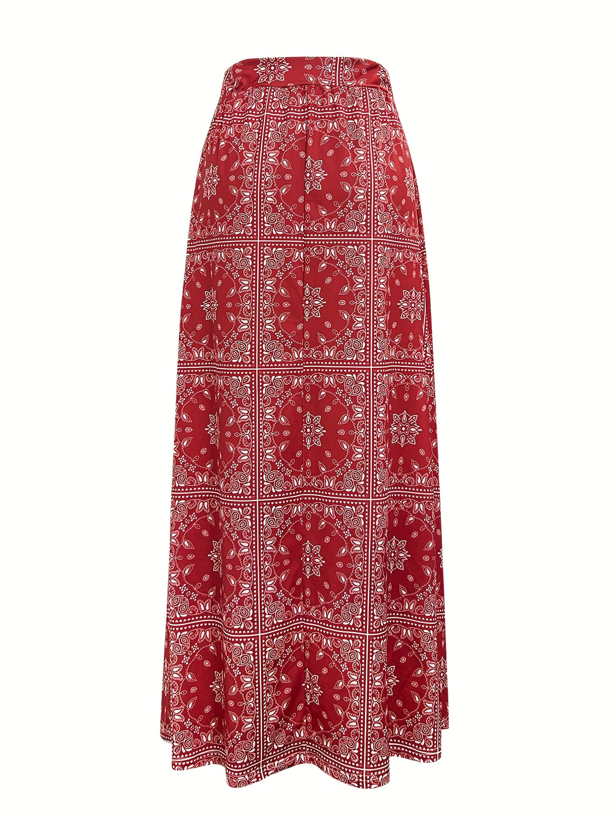 Ethnic Print Boho Midi Skirt Women Casual Floral Summer Flowy A-Line Vacation Skirt Red S-XXL