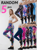 Random Print Cropped Leggings Women 5 Pack 4 Way Stretch Polyester Sports Running Casual All Season S-XXL