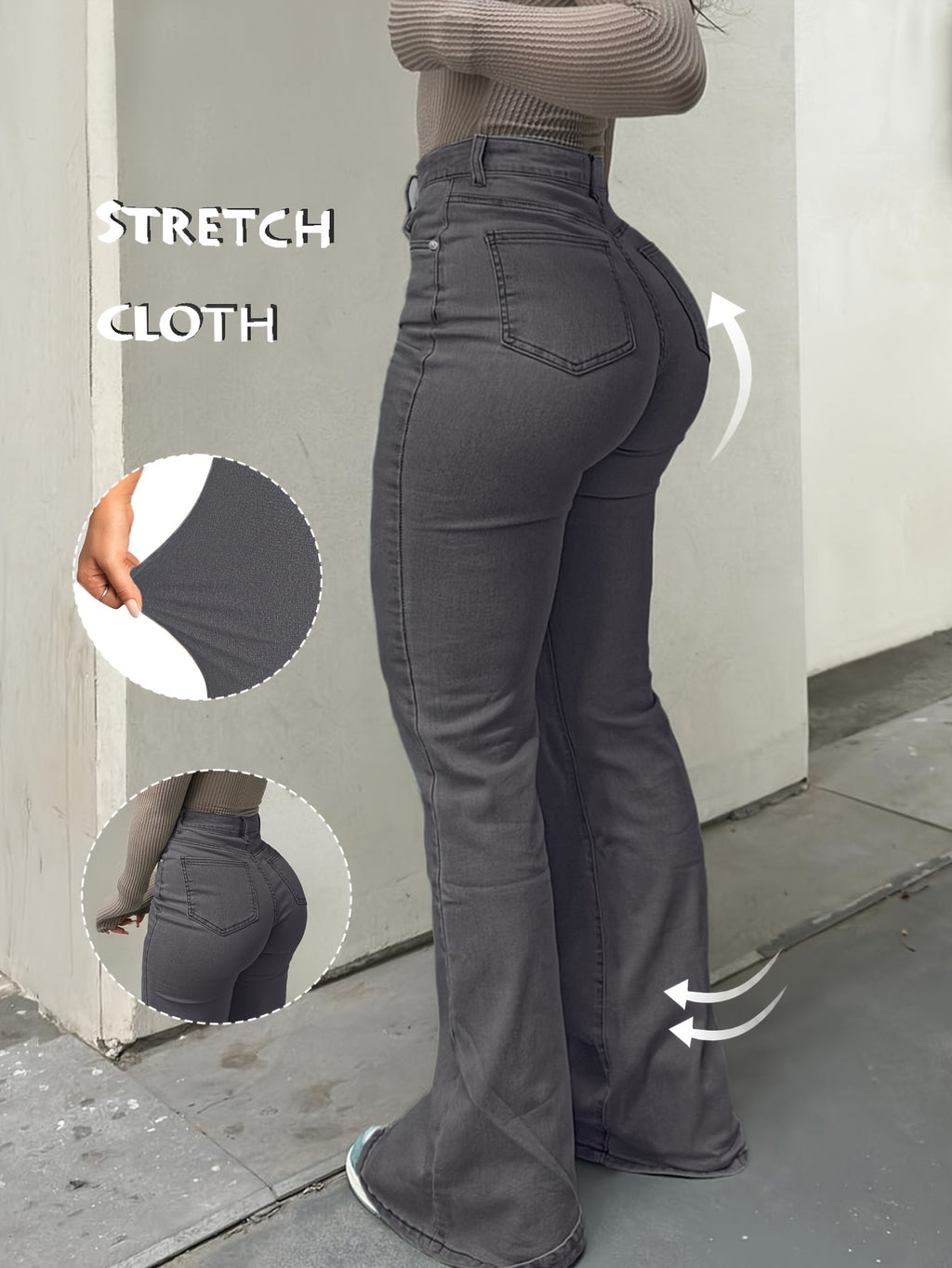 Women's Y2K Straight Leg Denim Pants High Elastic Vintage Street Style Solid Color Long Jeans Versatile Trendy Fashion Bottoms