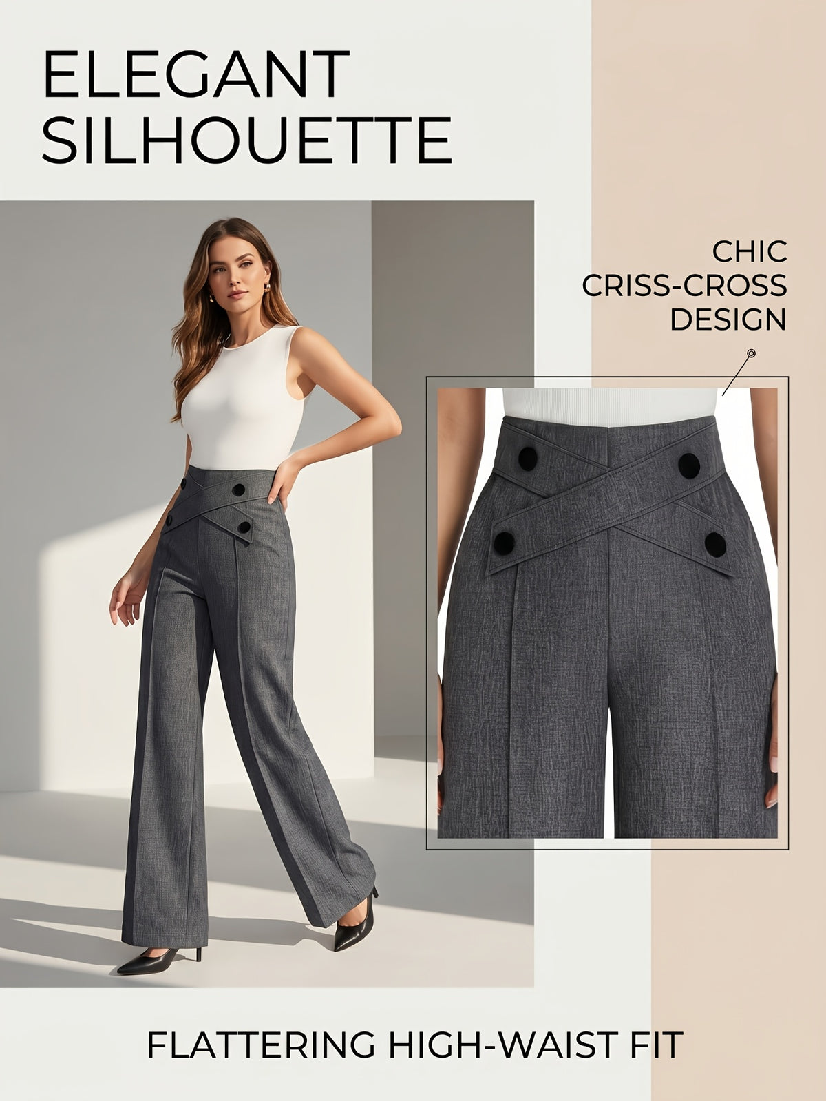 Straight Leg Dress Pants Women Button Closure Elegant All-Season Office Business Casual Daily Wear Easy Care Formal Bottoms S-XXL