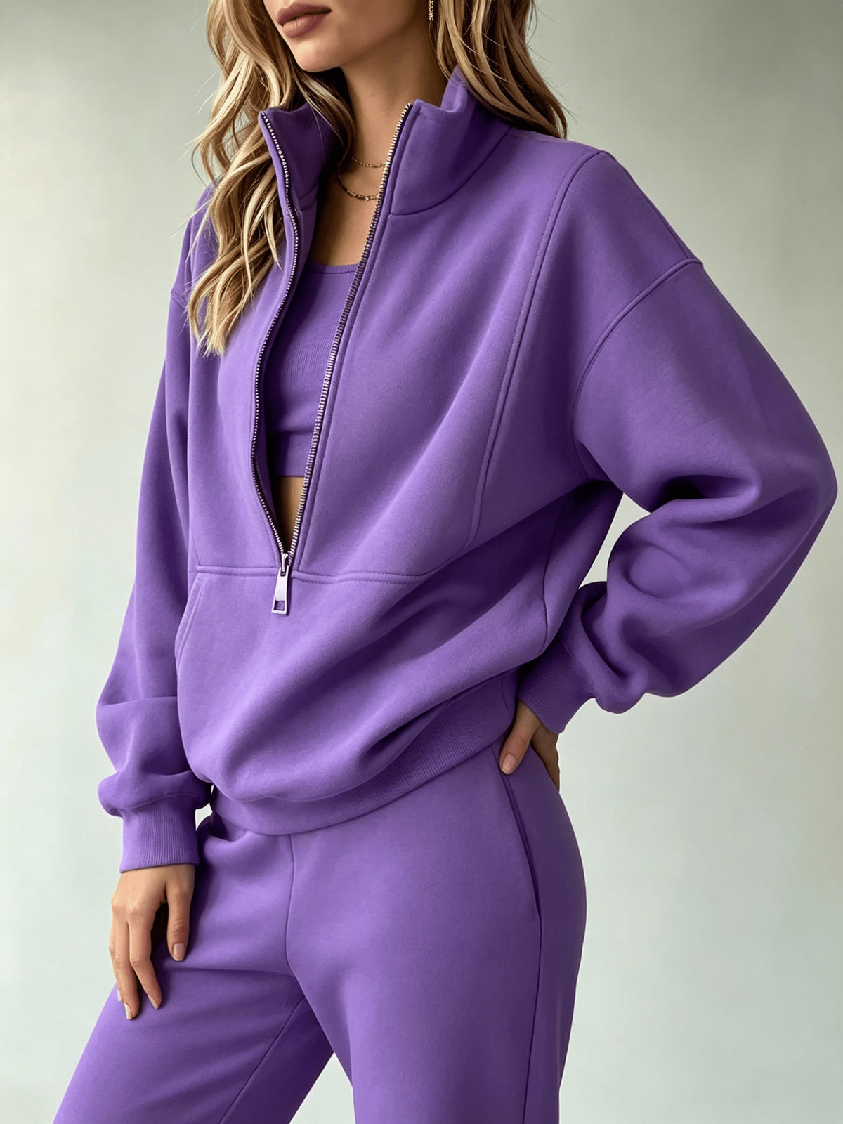 Tracksuit Set Women Half-Zip Sweatshirt and Loose Cuffs Pants 2 Piece Casual Soft Stretchy Relaxed Fit Fitness Commute Daily Outfit S-XXL