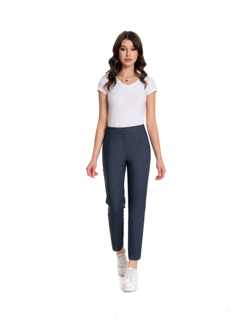 Red Slim Fit Stretch Trousers for Women – Vibrant Mid Waist Ankle Length Pants with Pockets, Elegant Office Workwear Evening Out Formal Bottoms, Machine Washable All-Season Versatile S-XXL