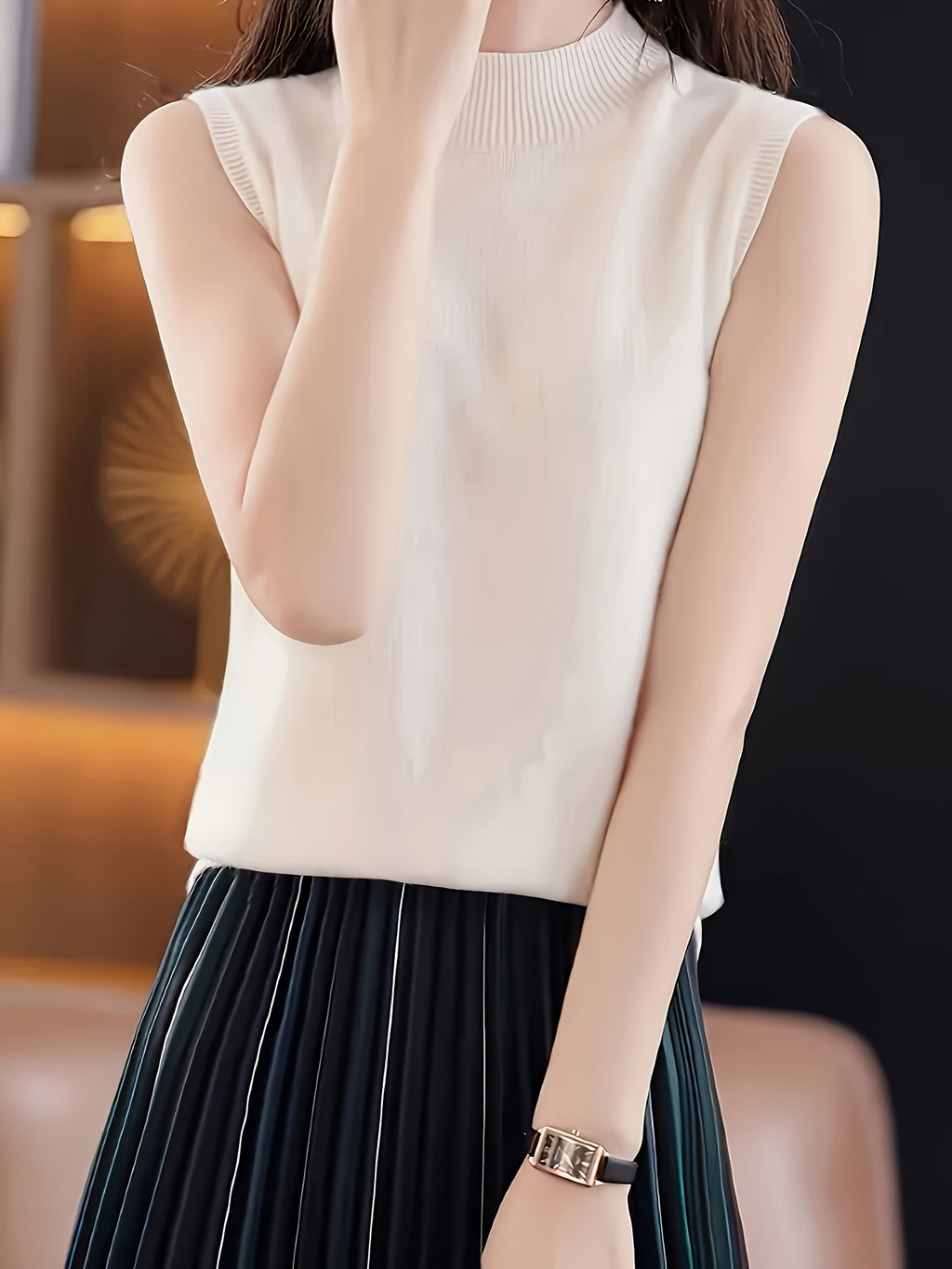Mock Neck Sleeveless Vest Top Women Slim Fit Solid Color Short Cropped Spring Summer Casual Festive Tank Top for Women