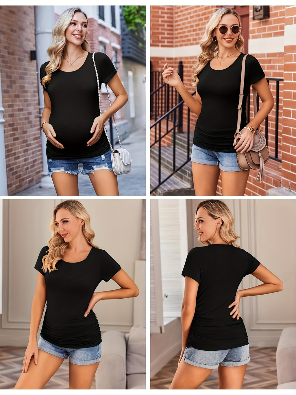Maternity Shirts 3 Pack Women Side Ruched Pregnancy Tee Tops Tunic Blouse Casual Comfortable Mama Clothes