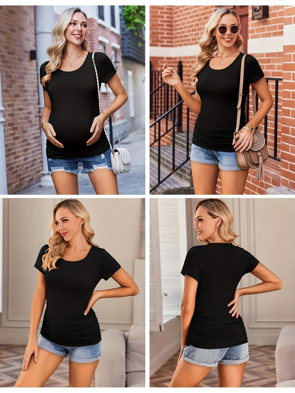 Maternity Shirts 3 Pack Women Side Ruched Pregnancy Tee Tops Tunic Blouse Casual Comfortable Mama Clothes