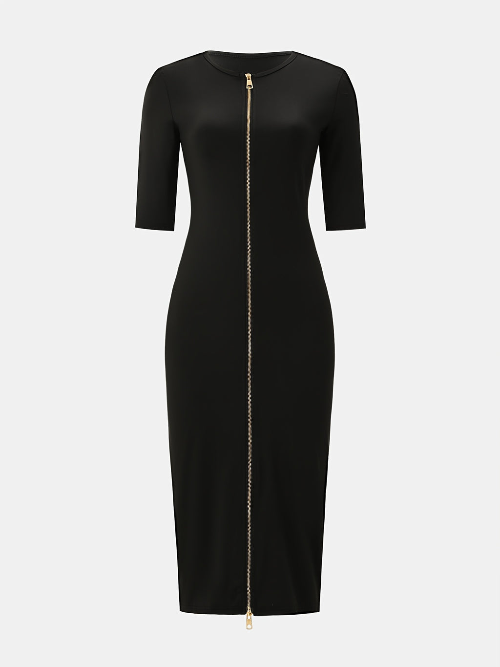 Women's Slim Fit Boat Neck Zipper Dress Short Sleeve Elegant Mid-Length Casual Dress Spring Summer Autumn