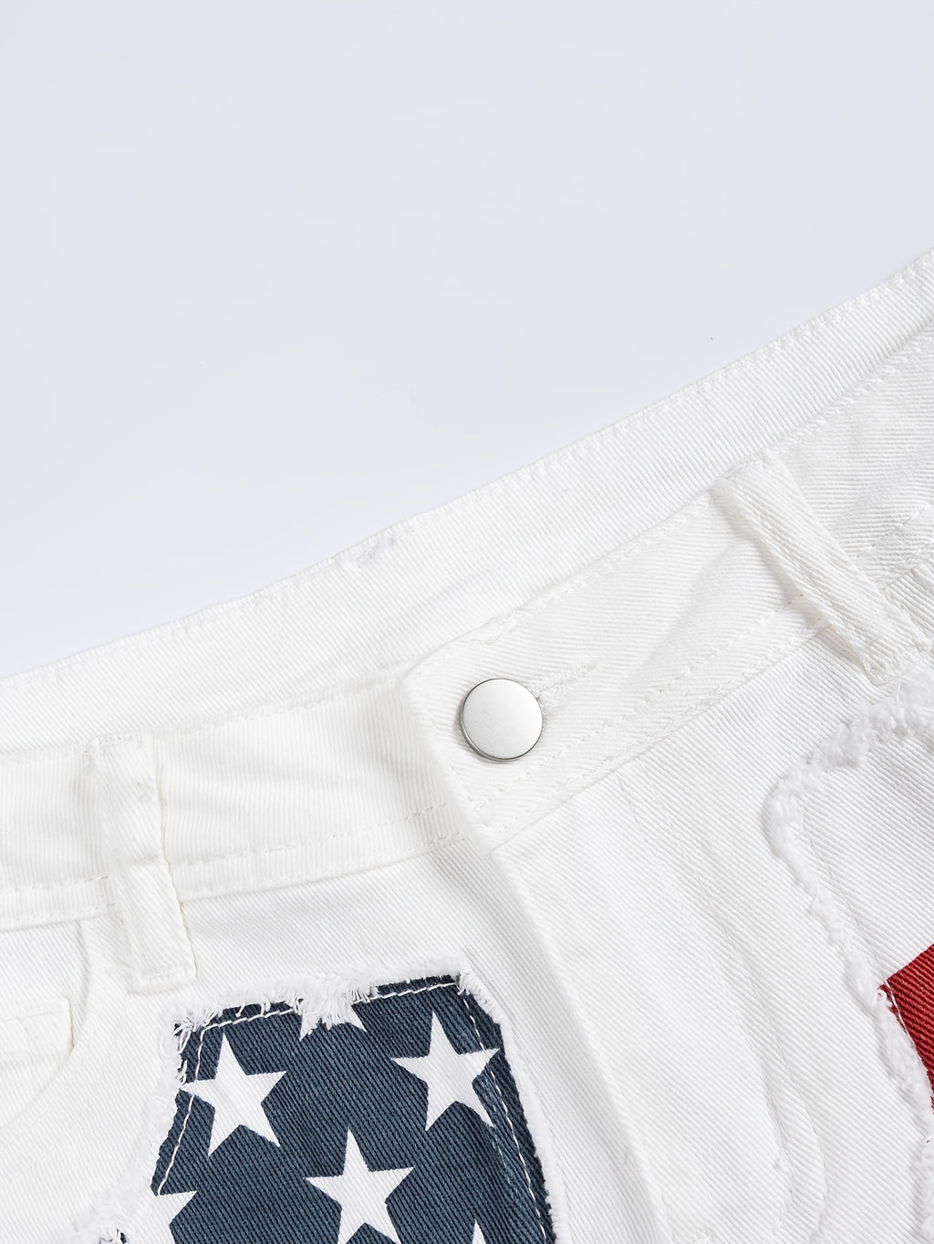 Retro Star Print Denim Shorts Women Low Waist White Washed Stripe Frayed Trim Hot Pants Casual Summer Y2K Cute Outfits