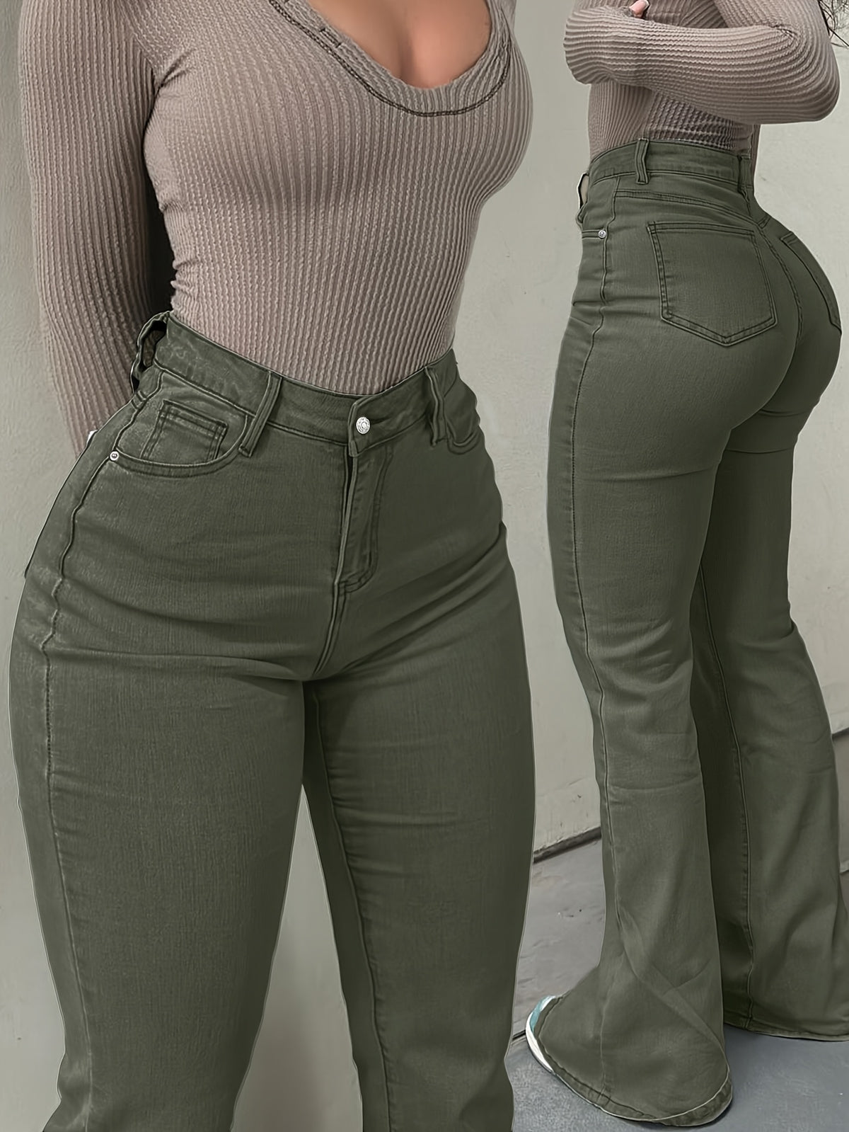Women's Y2K Straight Leg Denim Pants High Elastic Vintage Street Style Solid Color Long Jeans Versatile Trendy Fashion Bottoms