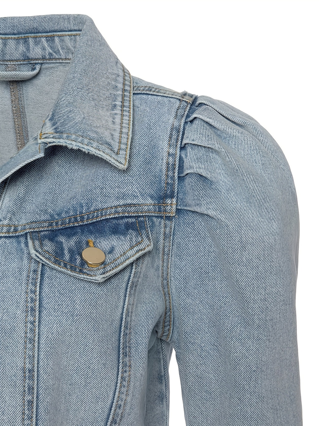 Puff Sleeve Denim Jacket Women French Romantic Light Blue Button Front Regular Fit Long Sleeve Autumn Winter Valentine Special Occasion XS-XXL