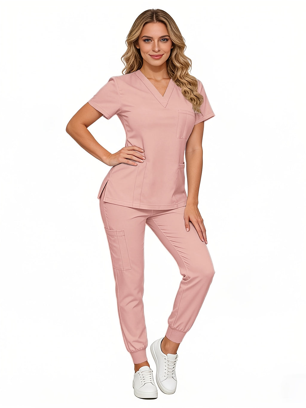 V-Neck Scrub Set Women Men Four-Way Stretch Hospital Uniform Jogger Pants Solid Color All-Season Medical Workwear | Mira Roam