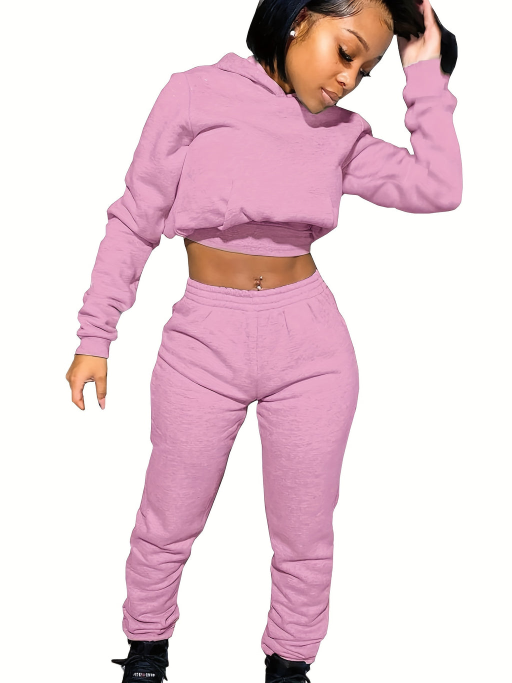 Velvet Tracksuit Set Women Cropped Hoodie Kangaroo Pockets Jogger Sweatpants Solid Color Luxe Autumn Winter Lounge Jogger Set S-XXL