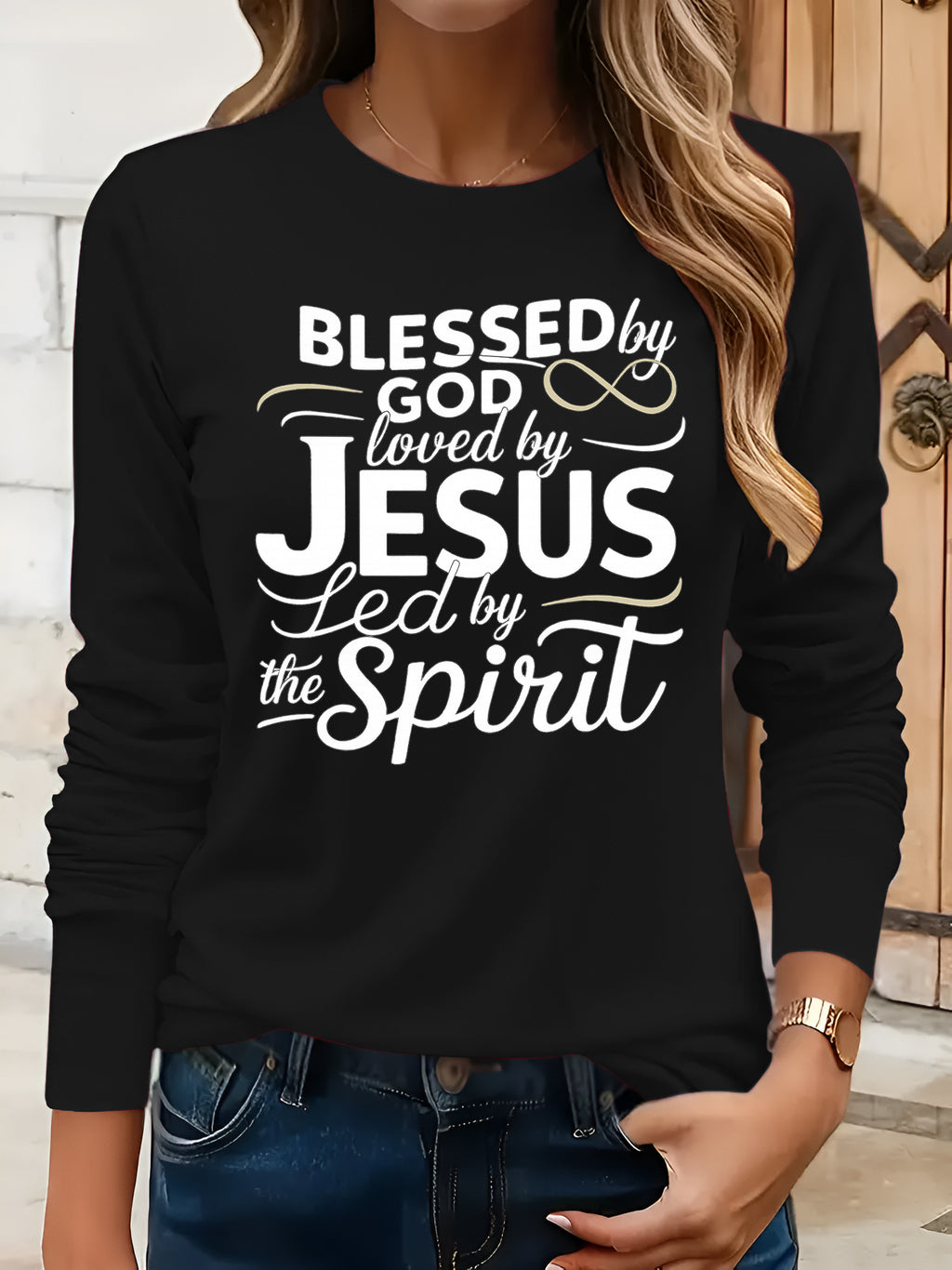 Faith Name Geometric Print Women Long Sleeve T-Shirt Asymmetric Crew Neck Casual Spiritual Tee Soft 100% Polyester Spring Fall
