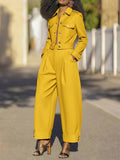 2pcs Workwear Wide-Leg Pants Set Women Metal Buckle Retro Fashion Casual Matching Outfit Everyday Unisex Style S-XXL