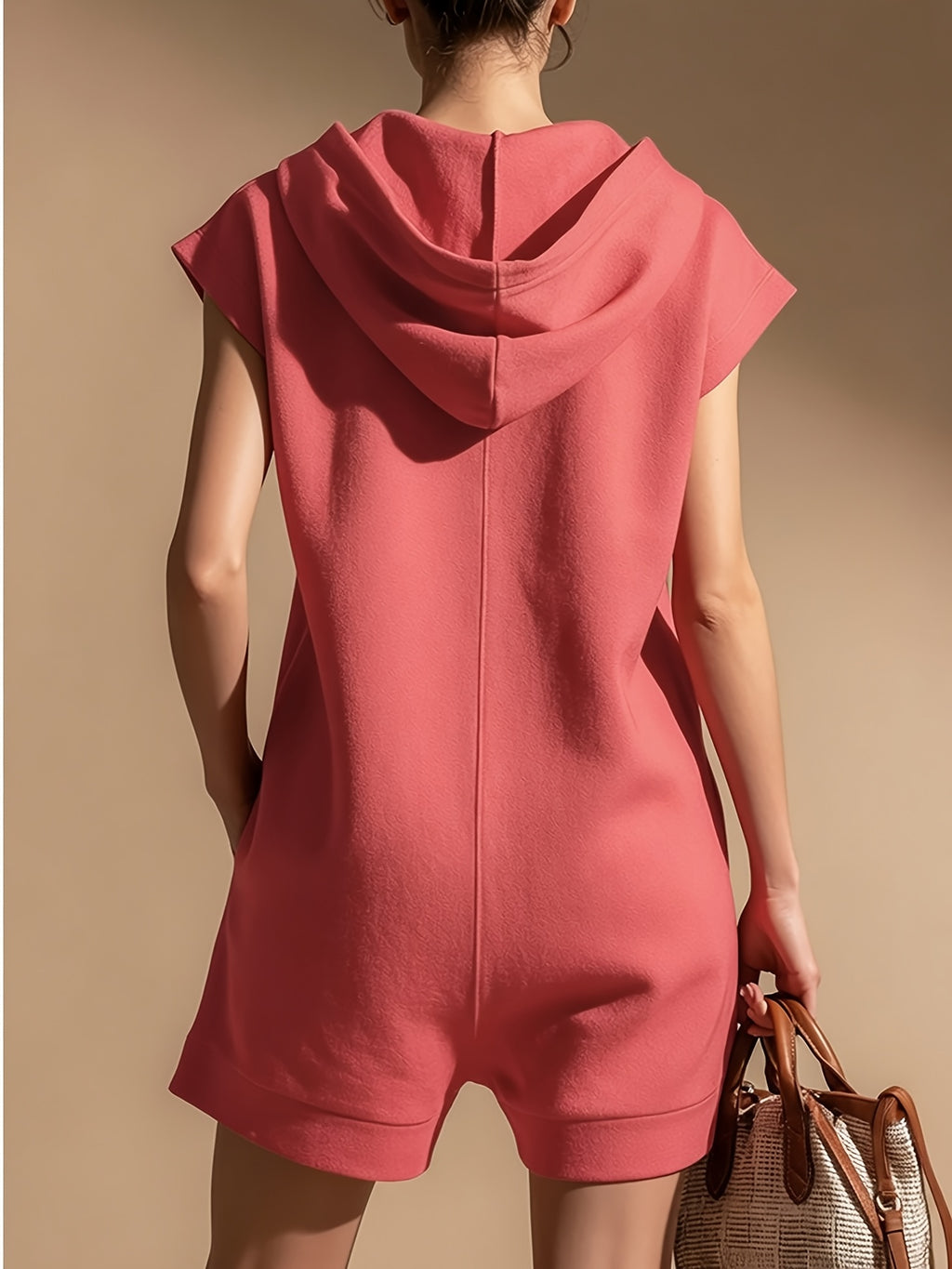 Women's Hooded Sweatshirt Sports Jumpsuit Solid Color Casual Athletic One Piece Hoodie Romper Activewear for Outings & Gym