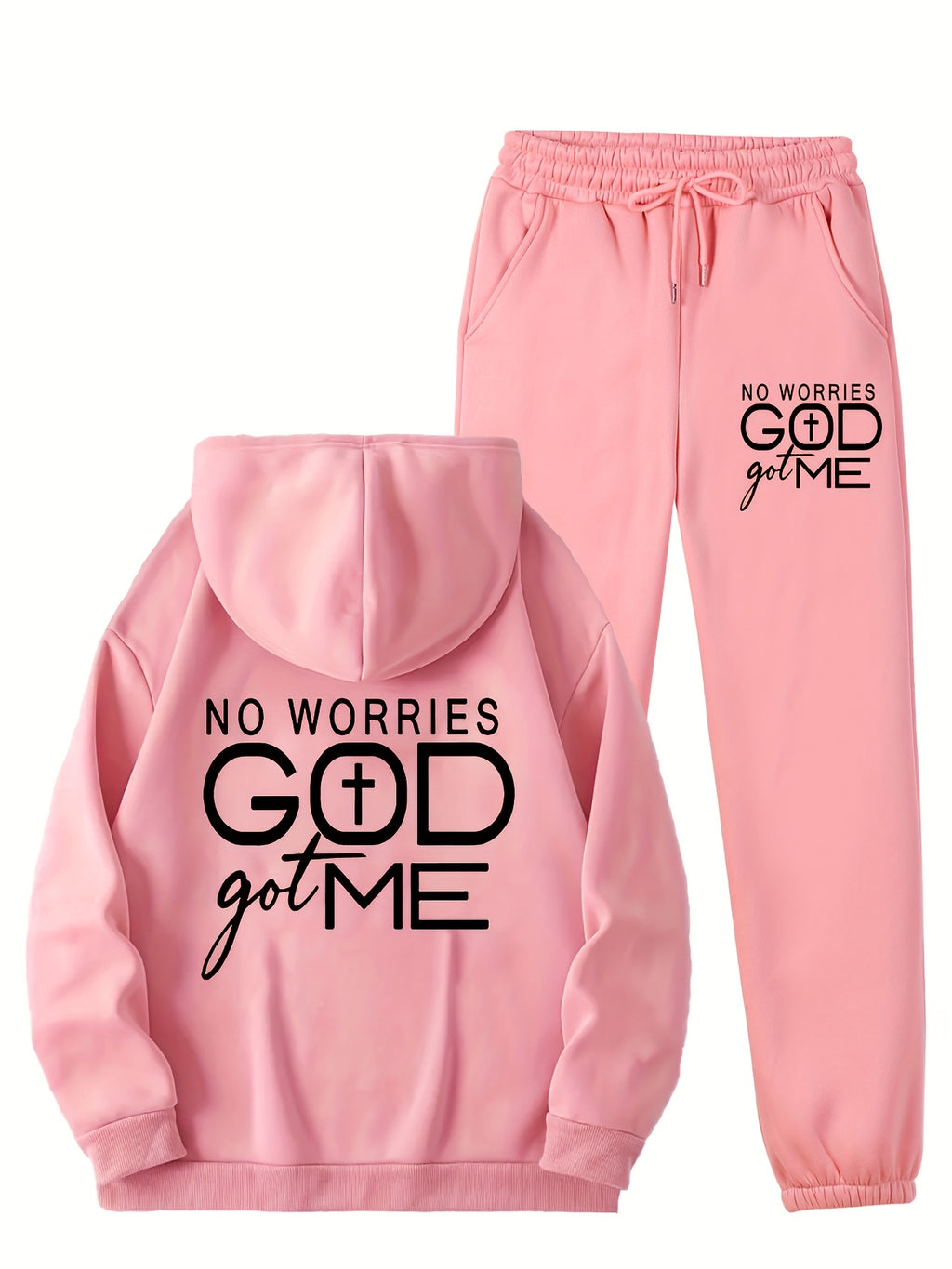 No Worries God Got Me Hoodie and Sweatpants Set Women 2 Piece Christian Jogger Tracksuit - Graphic Print Fall Loungewear Outfit