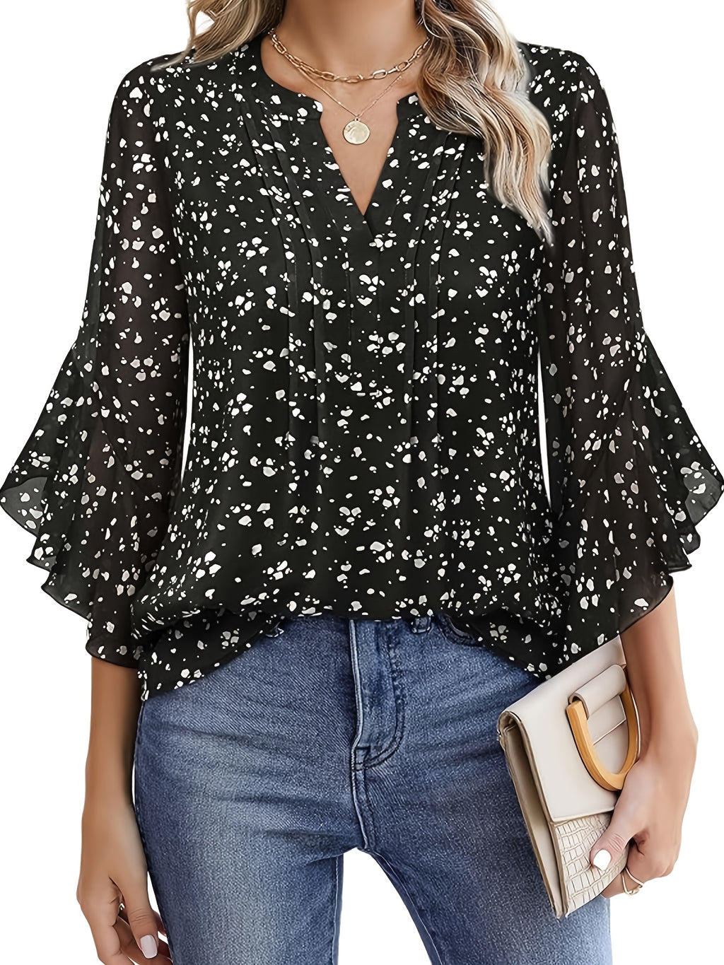 Women's 3/4 Sleeve Chiffon Blouse Business Casual Office Work Shirt Dressy Top 8 Colors S-XXL