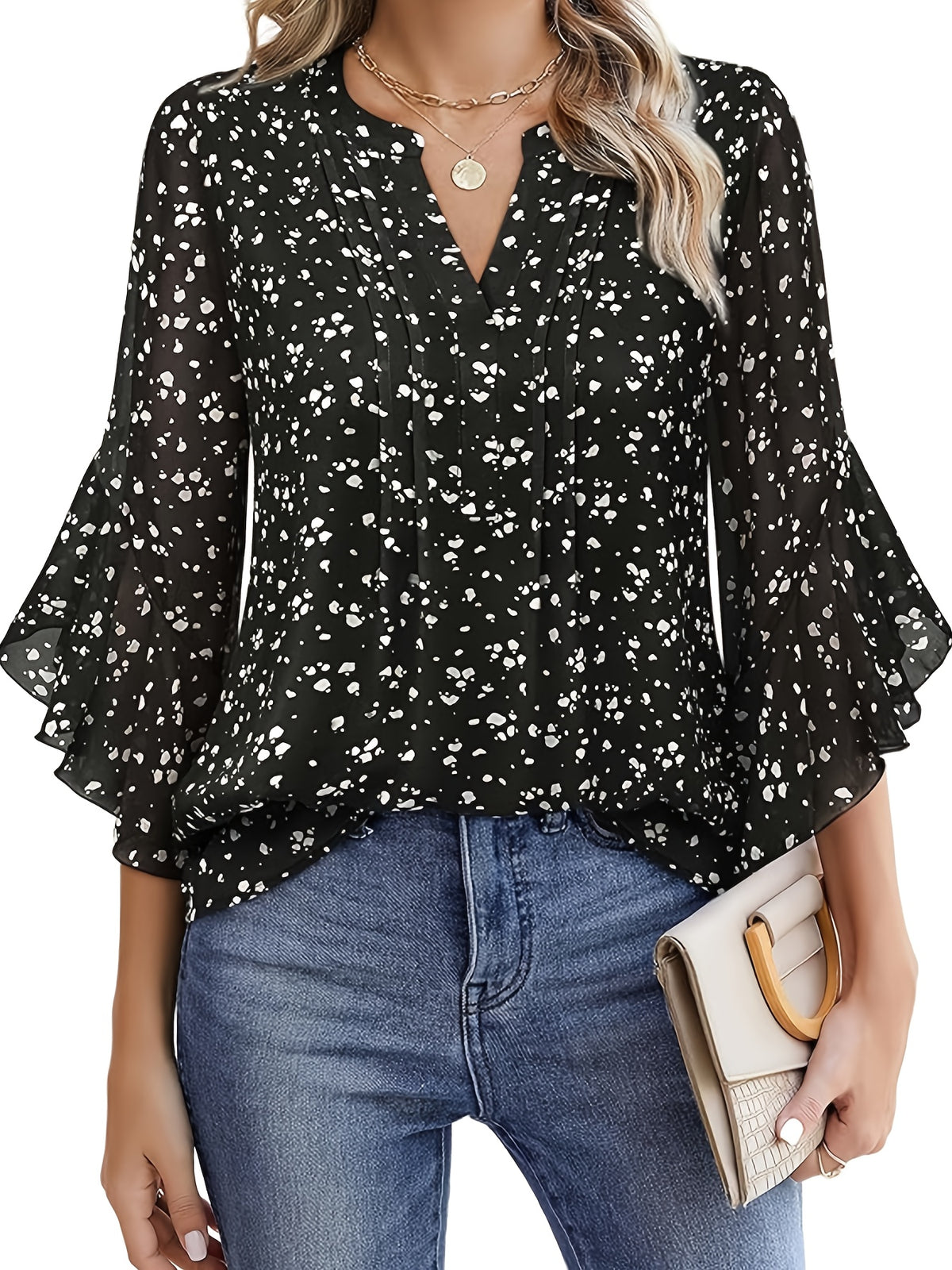 Women's 3/4 Sleeve Chiffon Blouse Business Casual Office Work Shirt Dressy Top 8 Colors S-XXL