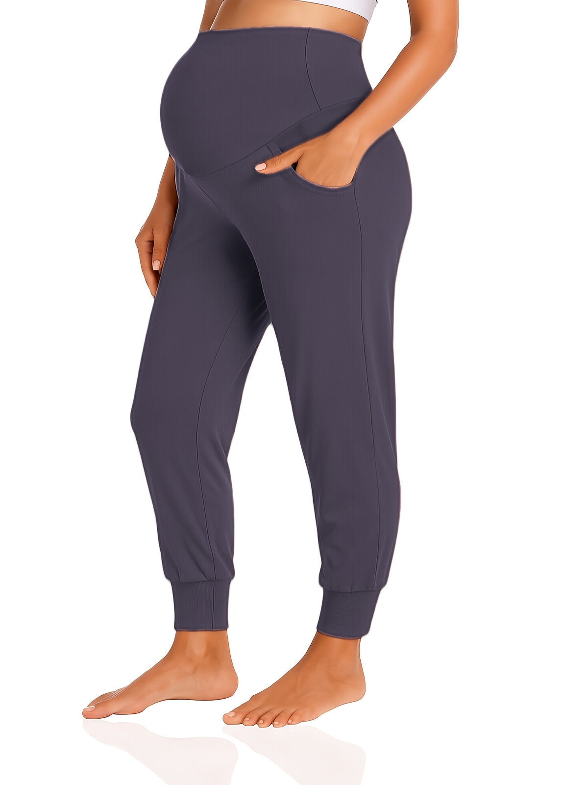Maternity Pants Women Stretchy Comfortable Lounge Pants High Waist Belly Support Straight Leg Casual Pregnancy Pants with Pockets