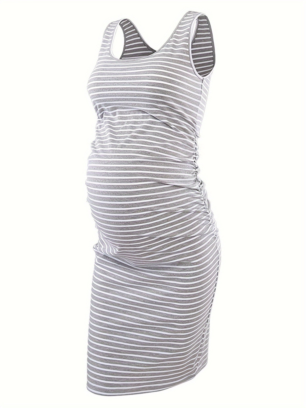 Maternity Dress Sleeveless Women Summer Side Ruched Scoop Neck Pregnancy Bodycon Casual Dress Soft Jersey Mama Clothes