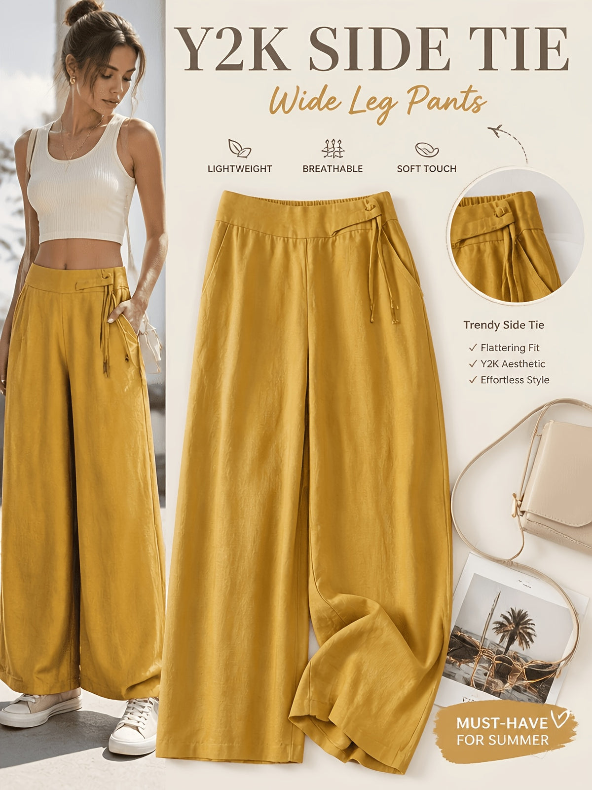 Retro Wide Leg Pants Women High Waist Loose Drape Casual Vintage Style Flowy Trousers Spring Summer Comfortable