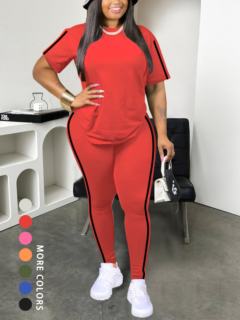 Round Neck Top and Pants Set Women Spring Summer Home Casual Lounge 2 Piece Matching Outfit Comfortable S-XXL