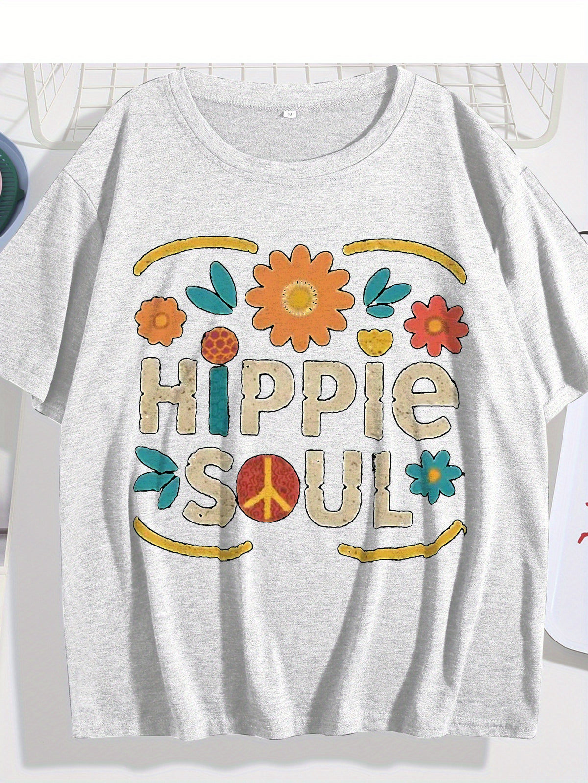 Hippie Soul Boho Graphic Tee Women Vintage Floral Print Festival Casual Comfortable Blend T-Shirt 5 Colors S-XXL