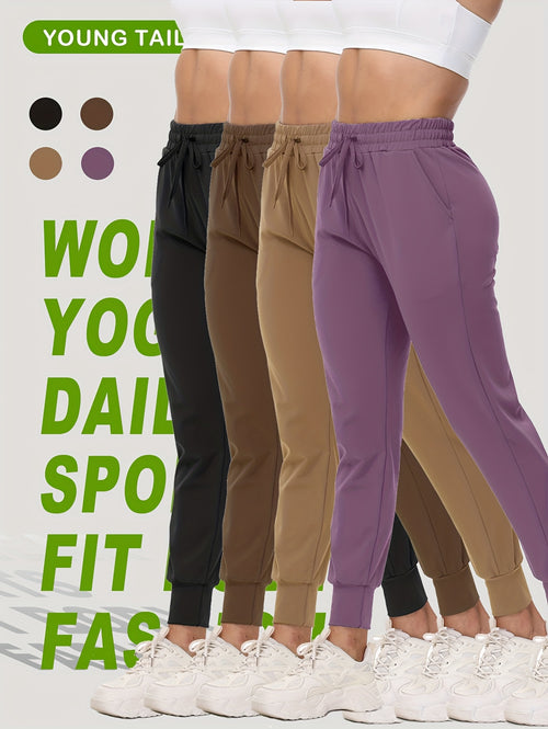 4 Piece Jogger Sweatpants Set Women Drawstring Waist Pockets Soft Lightweight Solid Color Lounge Travel Casual Year Round Regular Fit