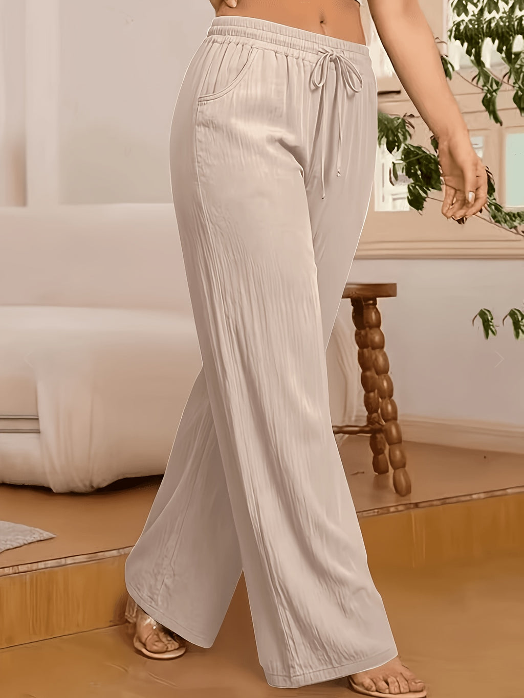 Women's Wide-Leg Pants Solid Color Elastic Waist Casual Comfortable Trousers S-XXL | Mira Roam