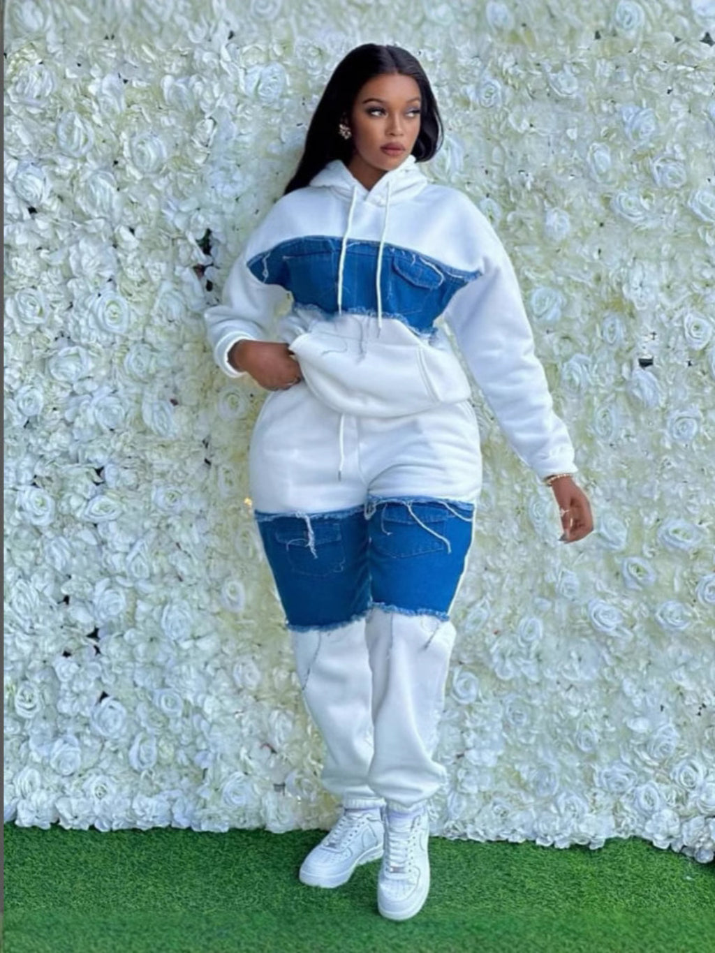 Color Block Sweatshirt Tracksuit Set for Women - Oversized Retro Streetwear Patchwork 2-Piece Casual Matching Outfit
