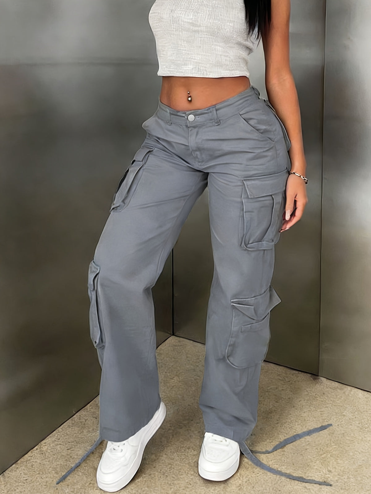Y2K Retro Washed Cargo Pants Women Multi Pocket Street Travel Casual Vintage Basic Work Trousers Chic