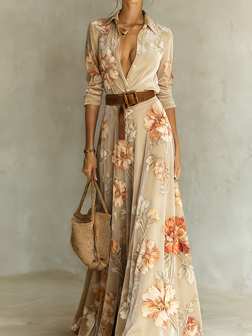 Floral Fitted V-Neck Dress for Women Vintage Waist-Cinching Elegant Fall Winter Evening Party Knit Dress
