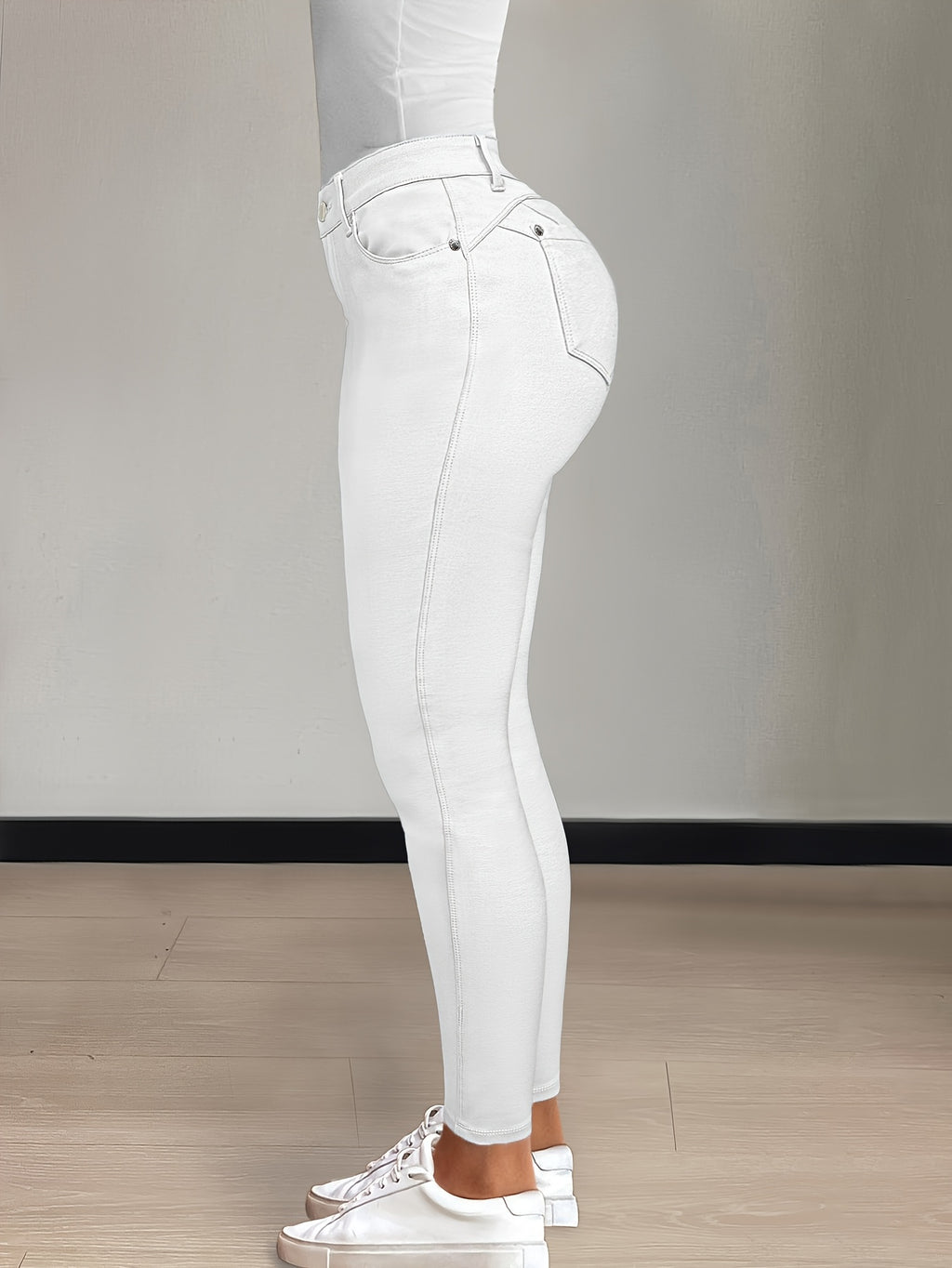 Women's High-Waist Skinny Jeans Stretchy Fabric Multi-Color Long Style Casual Streetwear Button Decor Five Pockets