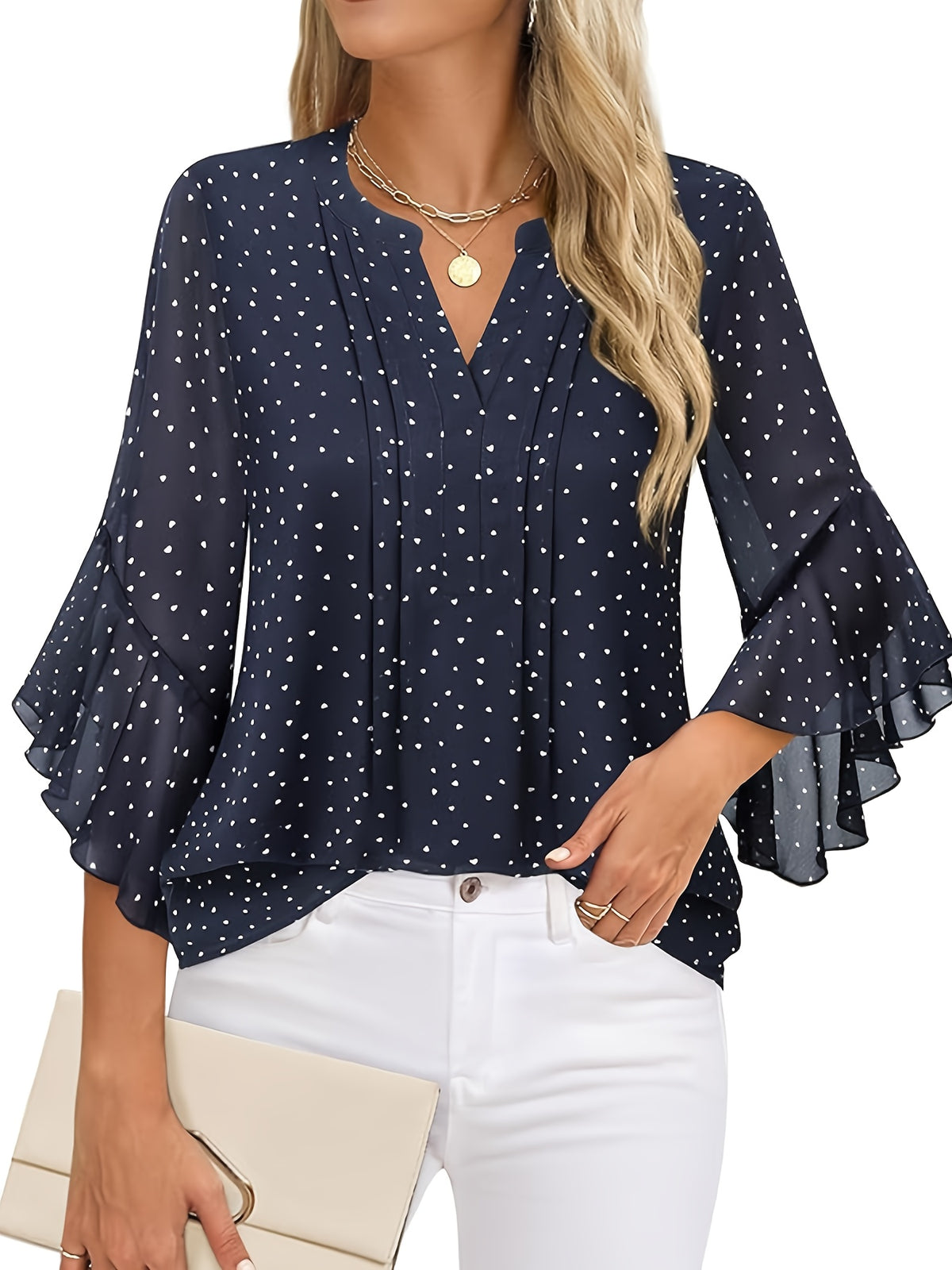 Women's 3/4 Sleeve Chiffon Blouse Business Casual Office Work Shirt Dressy Top 8 Colors S-XXL