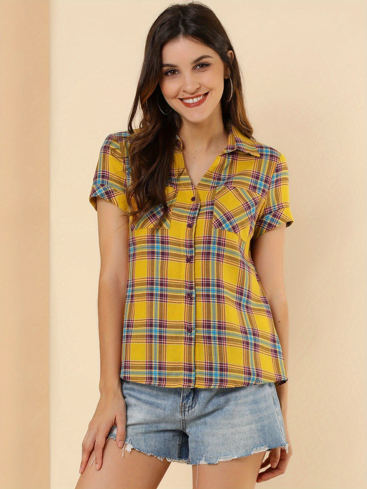 Western Plaid Button Shirt for Women | Classic Flannel Checkered Long Sleeve Top | Casual Country Style Blouse | Machine Washable Women's Plaid Shirt
