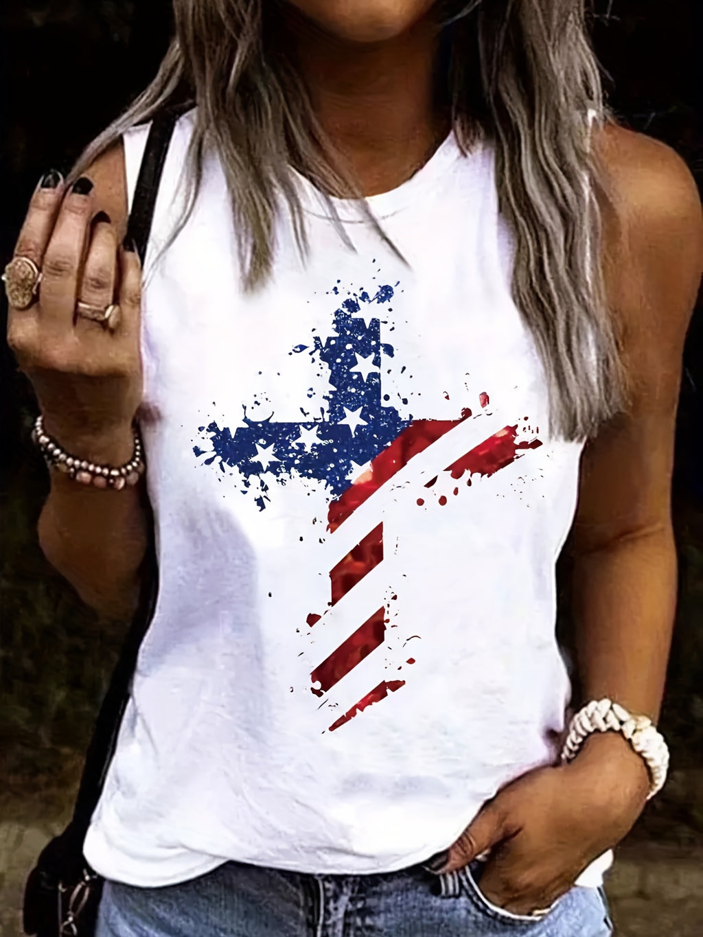 Star Stripe Print Sleeveless Vest Top Women Crewneck Patriotic American Flag Print Casual Summer Tank Top for Women
