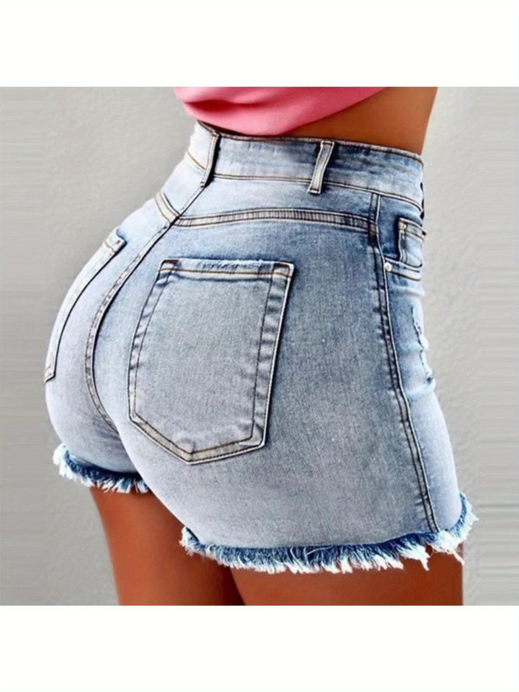 Fringe Hem Denim Shorts Women High Waist Casual Summer Hot Pants Solid Color Machine Washable Jean Shorts Spring Summer Outfit Black Blue Grey
