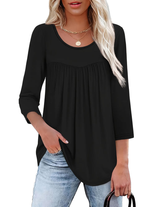 3pcs Women's Top Set 3/4 Sleeve Casual Loose Round Neck Pleated T-Shirt Fashion Everyday Tee Pack Spring Summer S-XXL