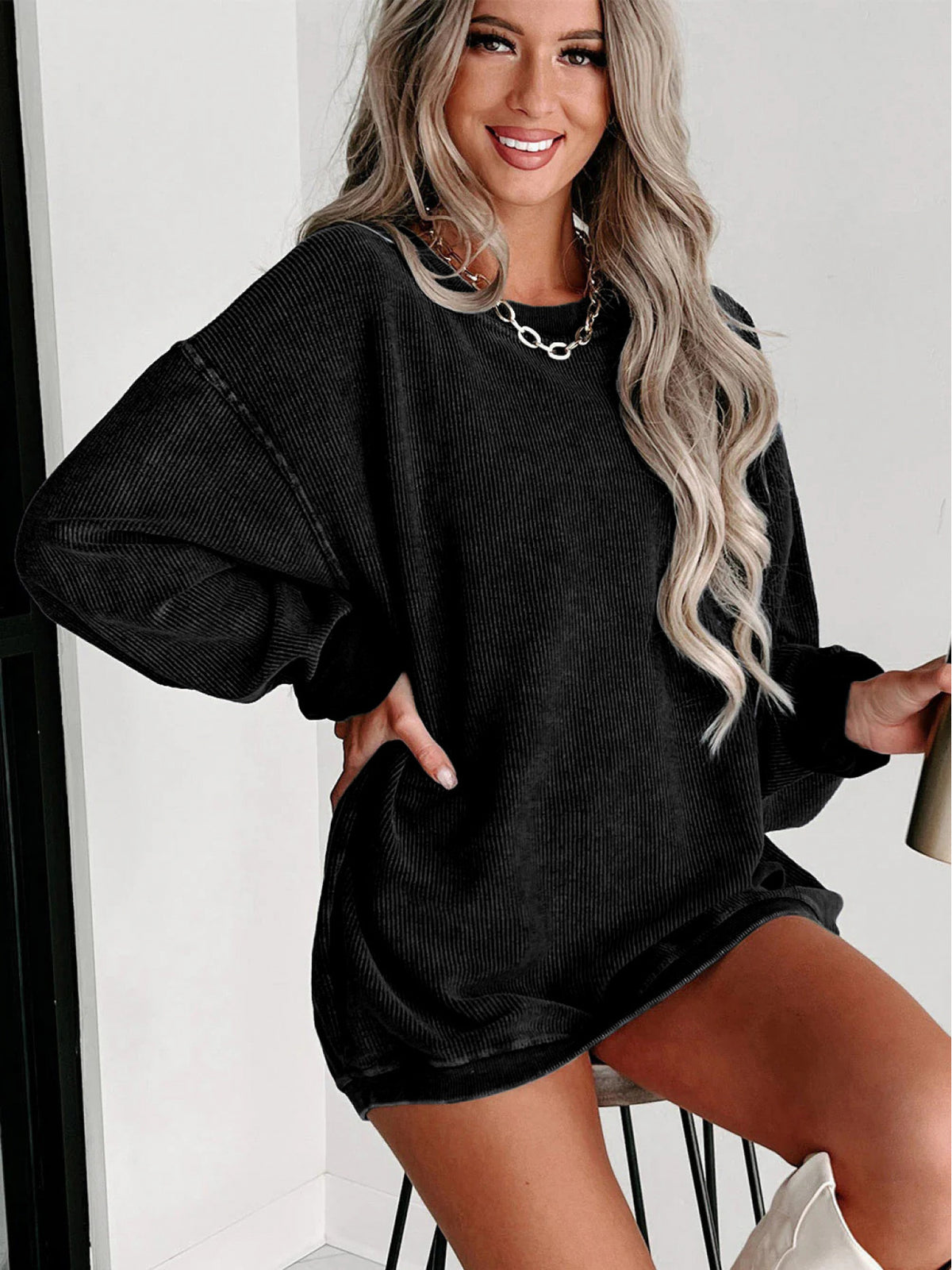 Women Vintage Loose Fit Sweatshirt Round Neck Long Sleeve Pullover Casual Cozy