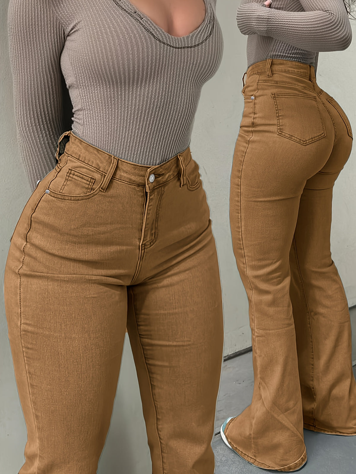 Women's Y2K Straight Leg Denim Pants High Elastic Vintage Street Style Solid Color Long Jeans Versatile Trendy Fashion Bottoms
