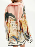 Printed Shirt Women Flap Collar Long Sleeve Beach Vacation Top Casual Summer Fashionable