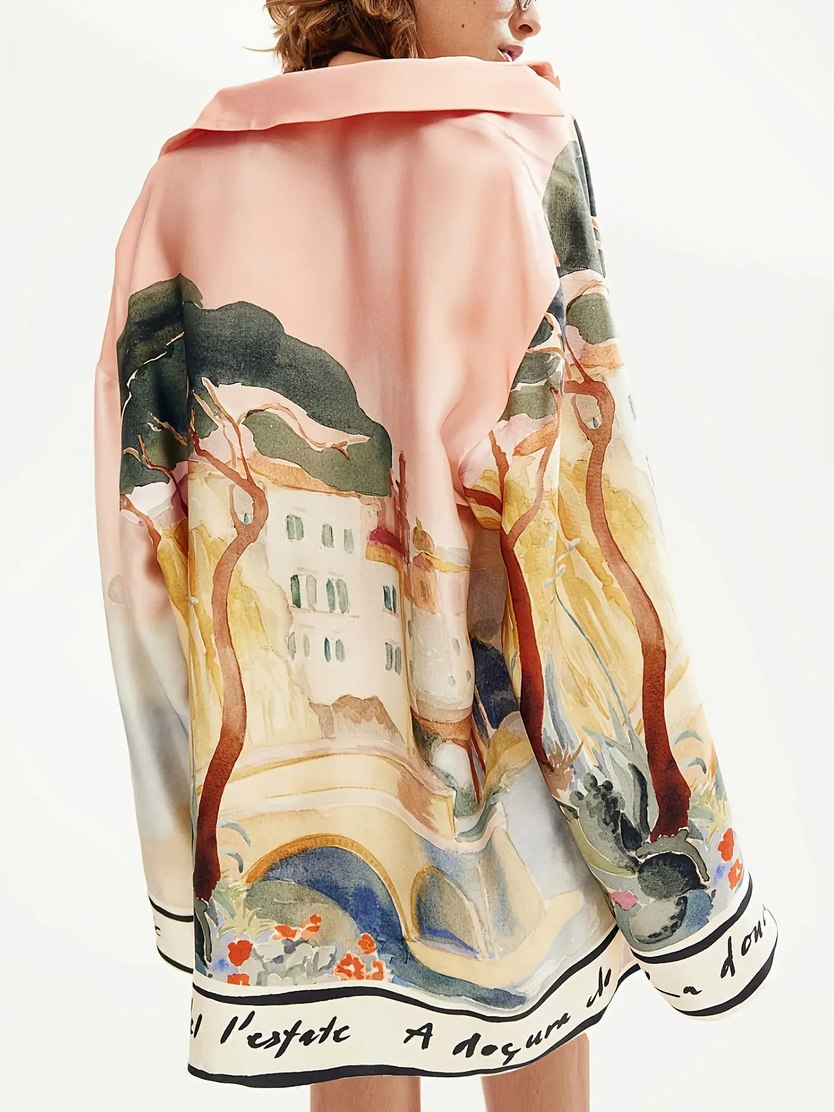 Printed Shirt Women Flap Collar Long Sleeve Beach Vacation Top Casual Summer Fashionable
