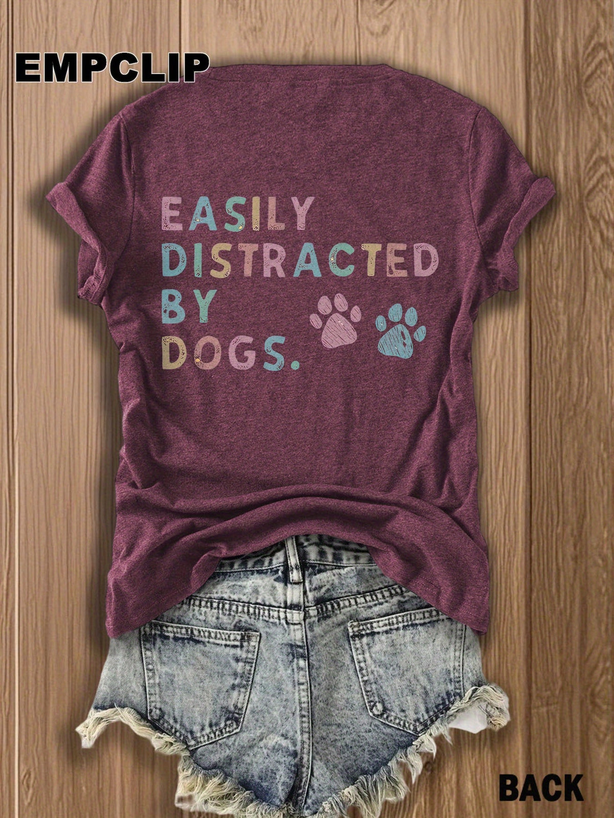 Dog Lover T-Shirt Easily Distracted by Dogs Paw Print Graphic Tee Women Short Sleeve Crew Neck Casual Summer Top Pet Owner Gift Burgundy White Apricot Red