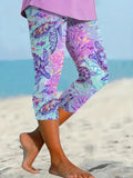 Women's Tropical Sea Turtle Print Leggings Stretchy Non-See Through Purple Pink Oceanic Colors Beach Casual Printed Pants