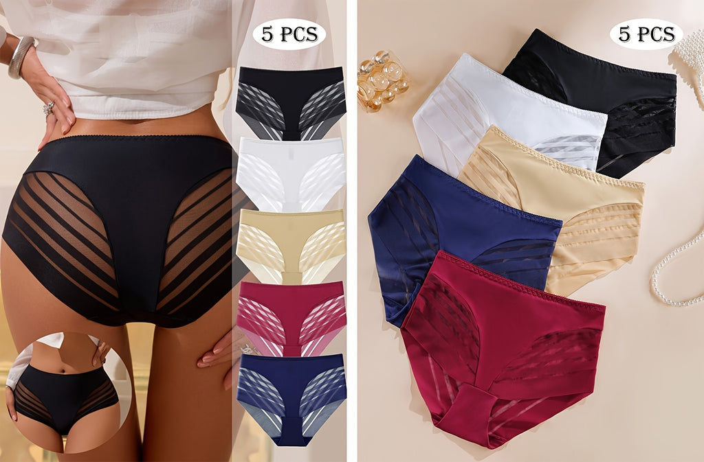 Lace Panties 5 Pack Women Mid Waist Hip Lift Breathable No Trace Comfortable Striped Triangle Underwear Sexy Ladies Lingerie